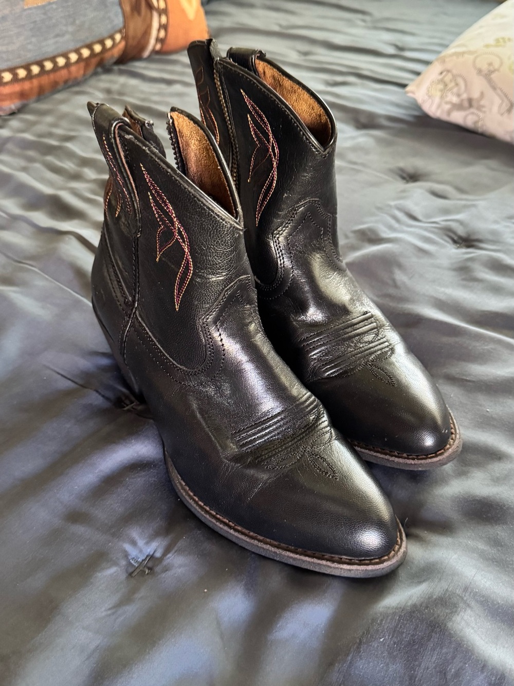 Ariat Black Leather Western Ankle Booties with Subtle Stitching